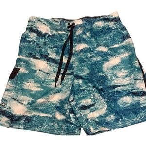 Cascade Sport Men’s Swim Suit Trunks Size L Blue Color Block Board Shorts